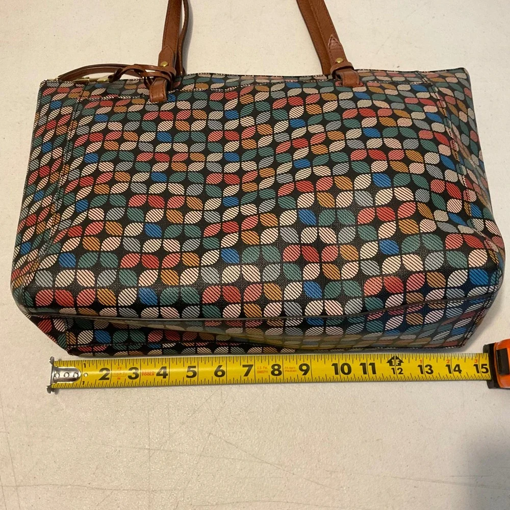 Fossil Rachel Tote Bag PVC Multicolor Fall Geometric Print Coated Canvas ZB7305